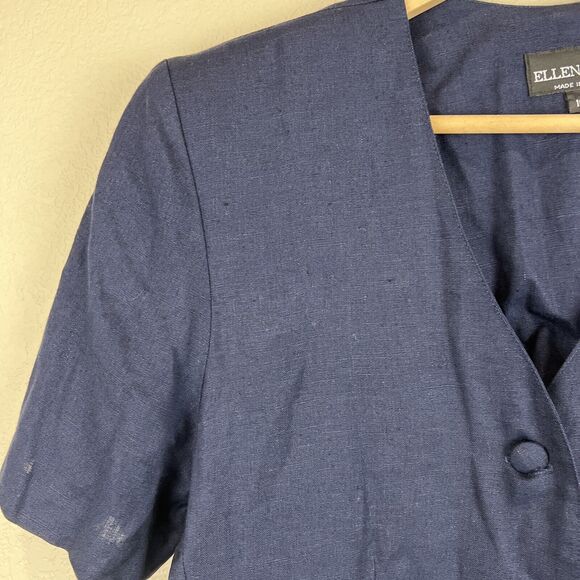 Ellen Figg Top Women 10 Blue Flax‎ Button Front Vintage Shoulder Pads - Picture 2 of 12